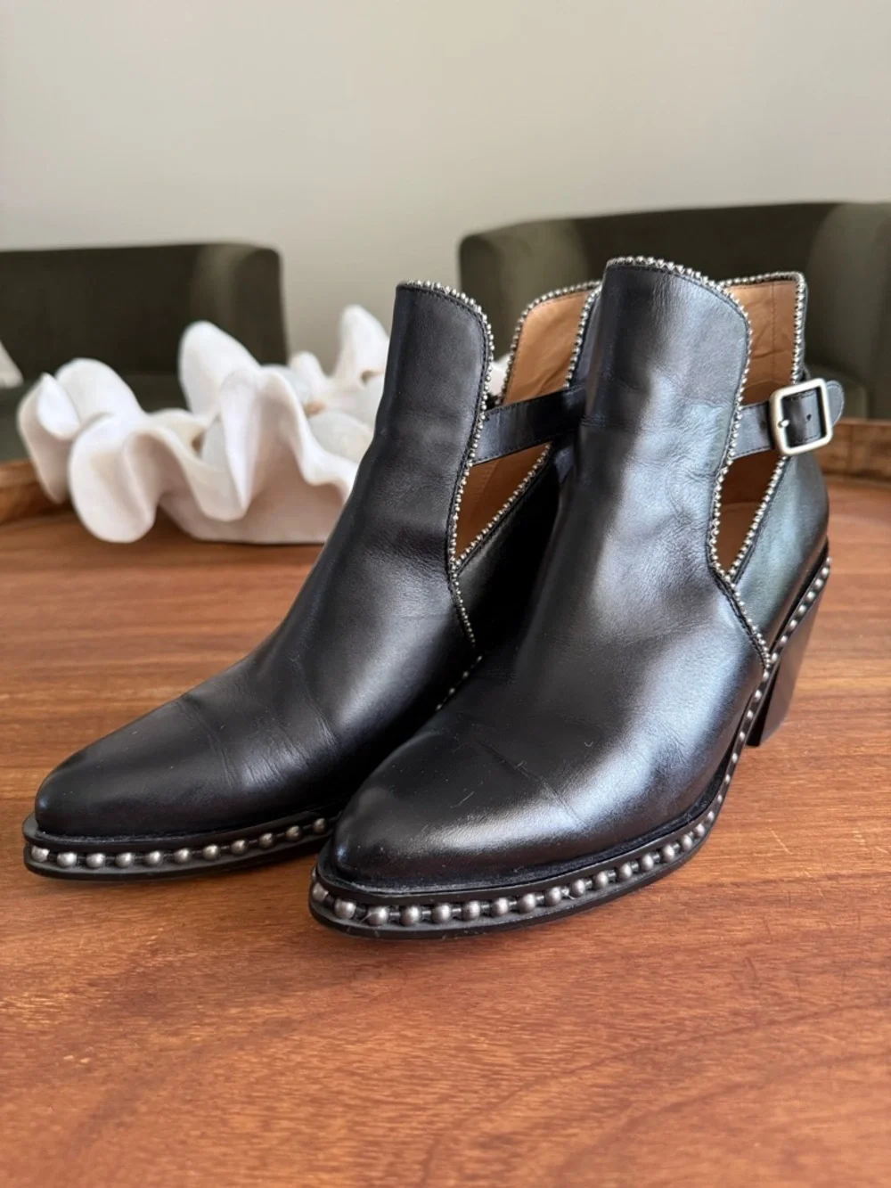 Coach Black Leather Studded Cutout Ankle Boots - Picture 2 of 4